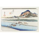 HIROSHIGEHIROSHIGE'S 53 STAGES ON THE TOKAIDO HIGHWAY Folio, 53 mounted coloured plates, Japanese