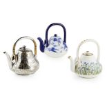 CHRISTOPHER DRESSER (1834-1904) FOR MINTON & CO.THREE TEAPOTS, CIRCA 1880 each of baluster ovoid