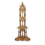 ENGLISH SCHOOLGOTHIC REVIVAL GILT OVERPAINTED CAST IRON HALL STAND, CIRCA 1873 of lancet fretwork