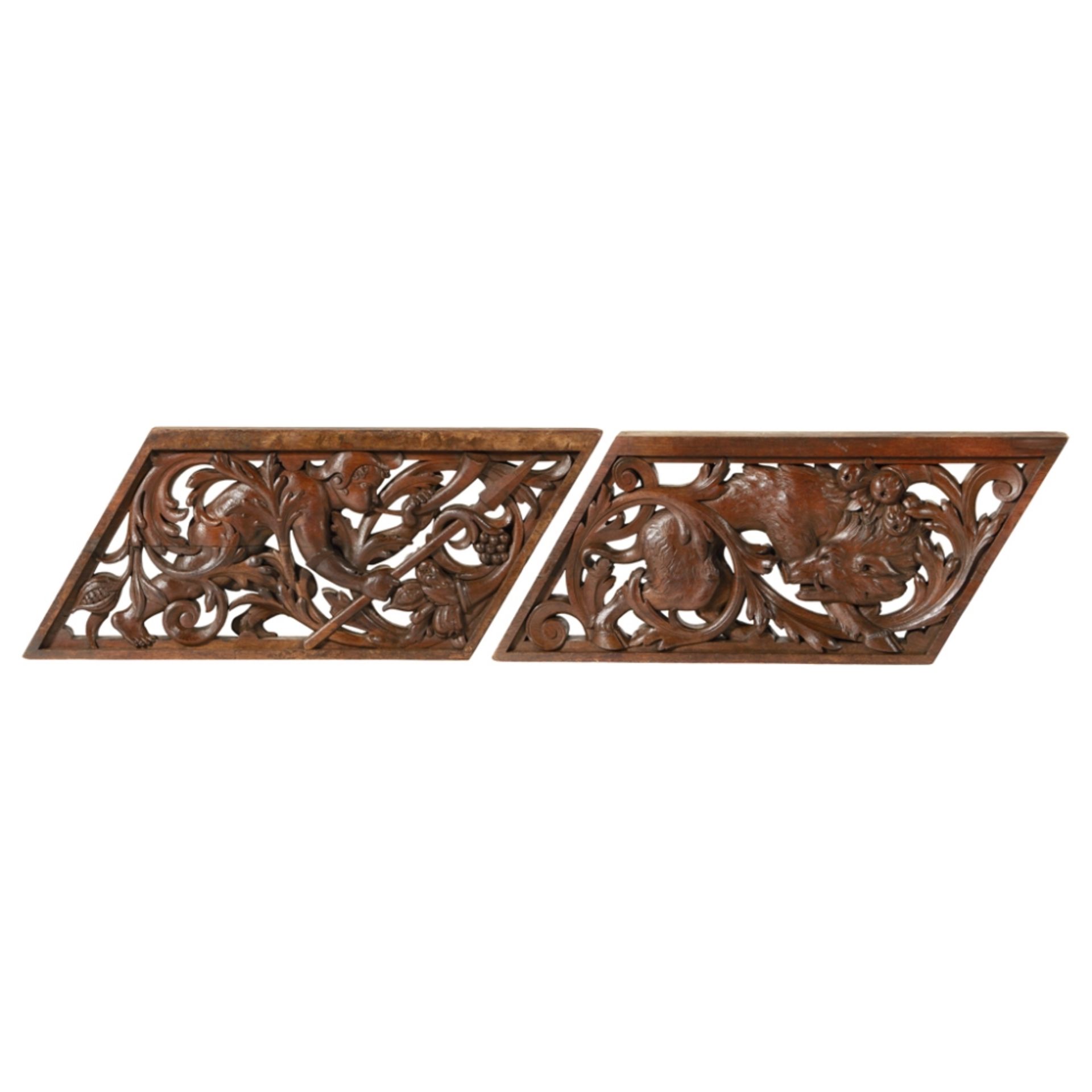 AFTER GEORGE WASHINGTON JACK (1855-1931)PAIR OF ARTS & CRAFTS CARVED OAK BANISTER PANELS, CIRCA 1890