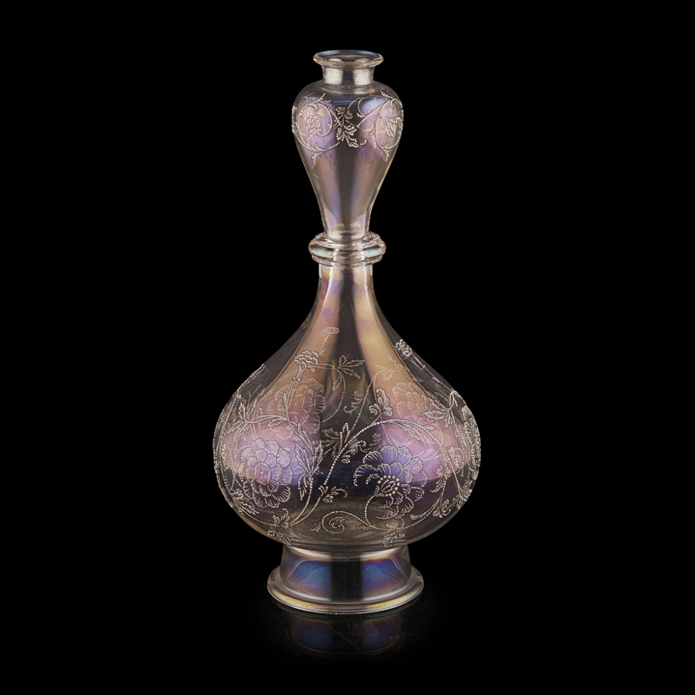 J. & L. LOBMEYR, VIENNAPAIR OF ENAMELLED IRIDESCENT GLASS VASES, CIRCA 1880 each of baluster form, - Image 2 of 2