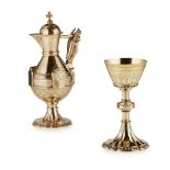 GEORGE C. GOLDIE (1828-1887) FOR THOMAS COX & SONSGOTHIC REVIVAL SILVER GILT EWER AND MATCHING