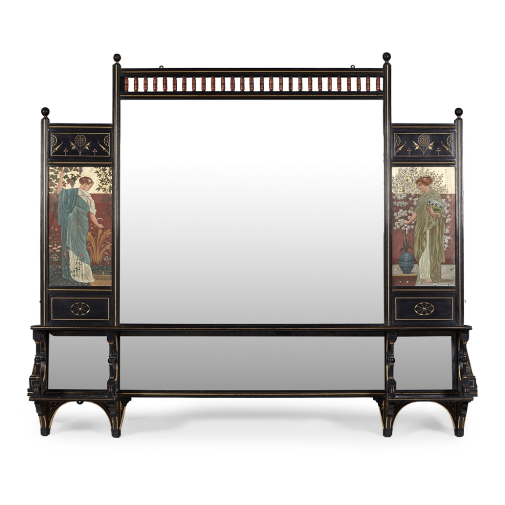 ENGLISH SCHOOLAESTHETIC MOVEMENT EBONISED OVERMANTEL, CIRCA 1880 with gilt incised decoration, the