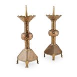 ATTRIBUTED TO WILLIAM BUTTERFIELD (1814-1900)PAIR OF GOTHIC REVIVAL BRASS PRICKET CANDLESTICKS,