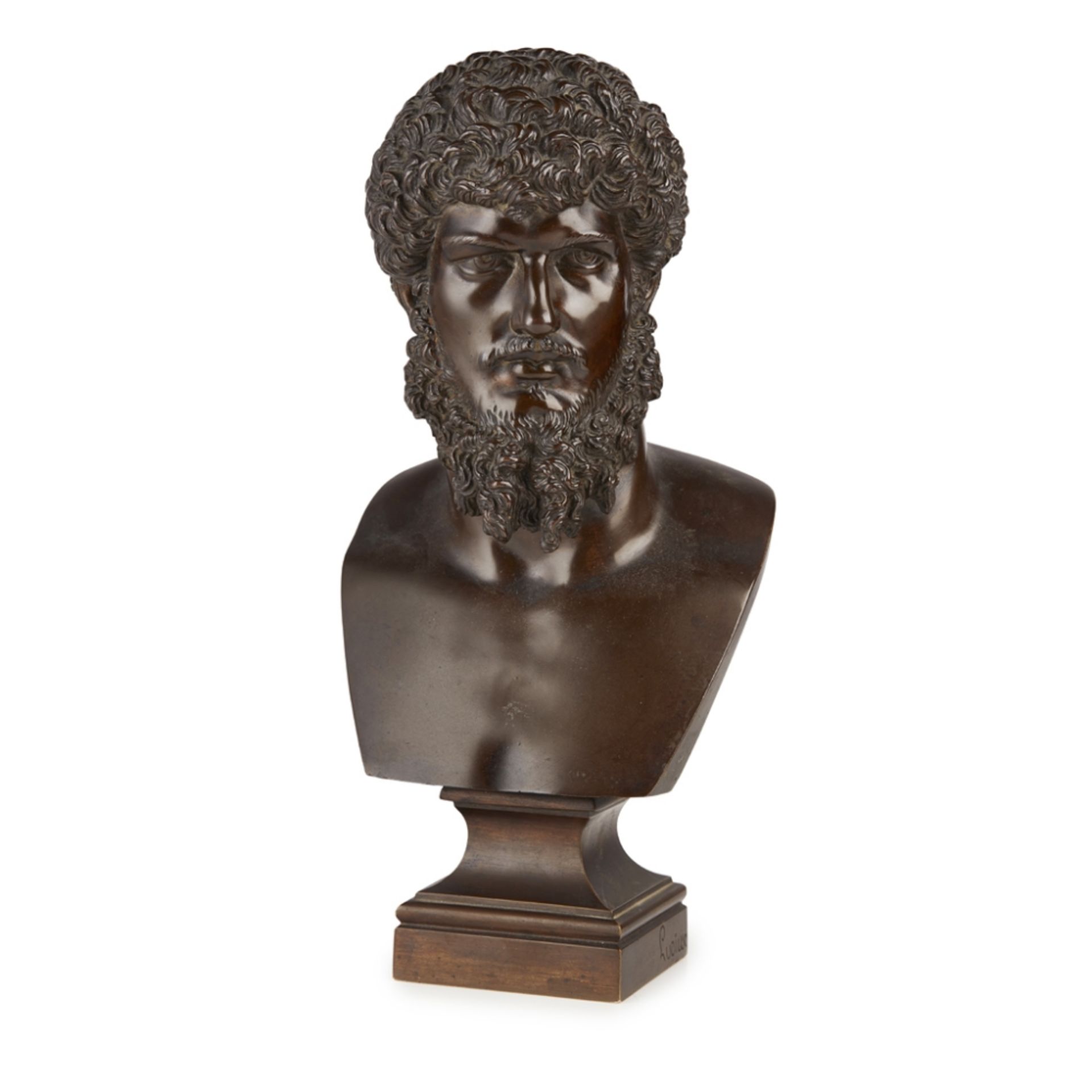 FRENCH OR ITALIAN BRONZE BUST OF LUCIUS VERUS, AFTER THE ANTIQUE19TH CENTURY with dark brown patina,