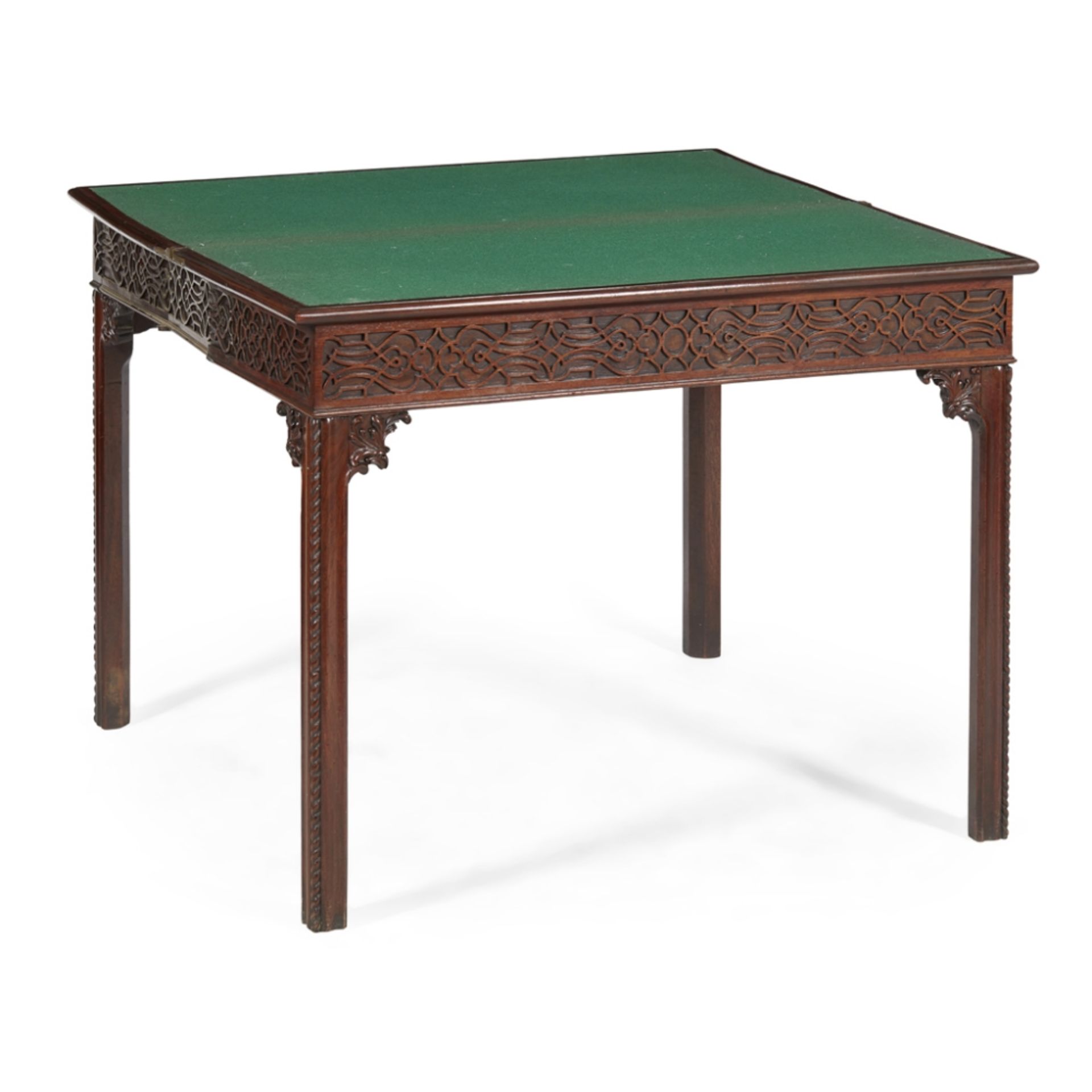 GEORGE III 'CHINESE CHIPPENDALE' MAHOGANY GAMES TABLE18TH CENTURY the moulded rectangular fold- - Image 2 of 2
