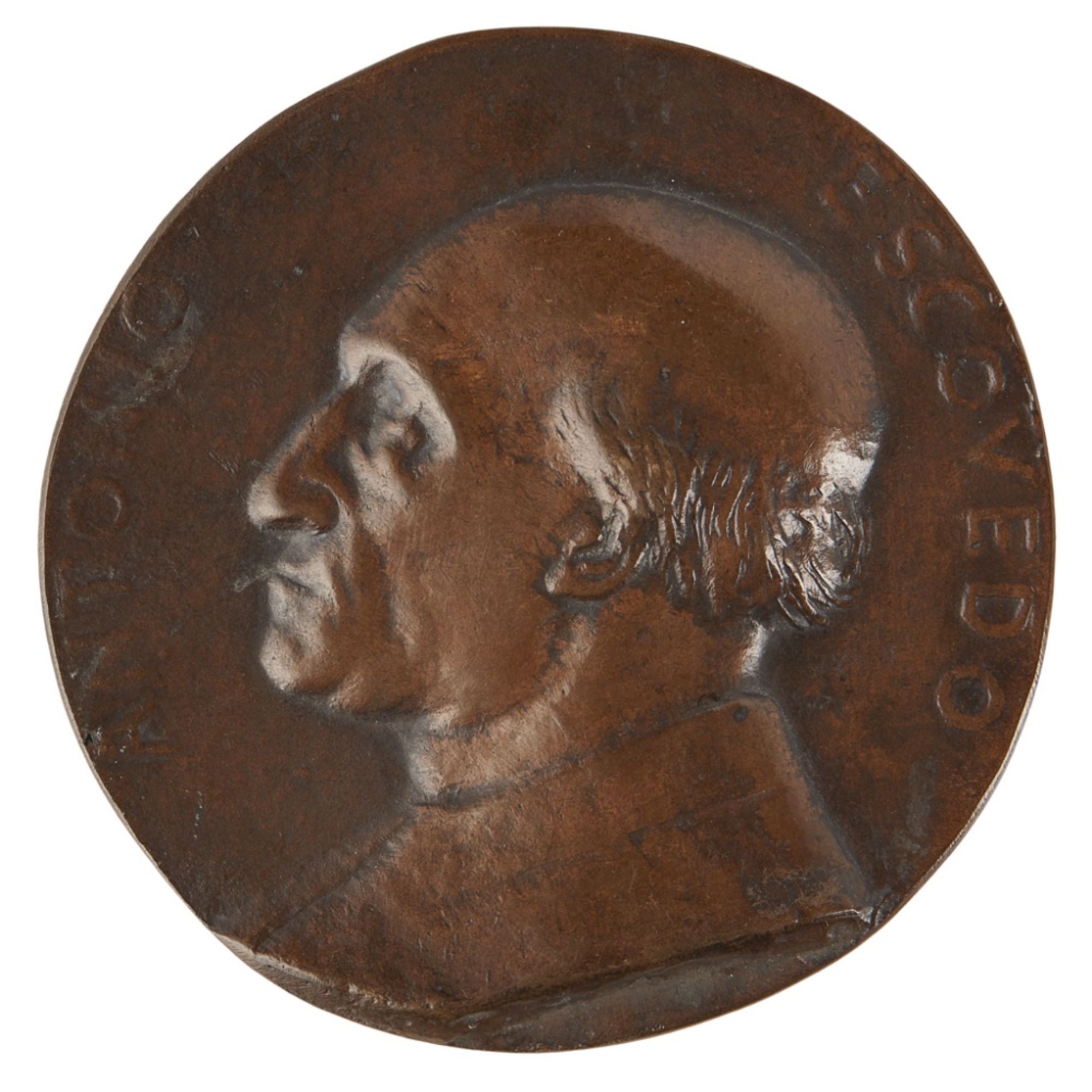 ALPHONSE LEGROS (1837-1911)FOUR BRONZE PORTRAIT MEDALLIONS all with dark brown patina, in profile, - Image 2 of 5