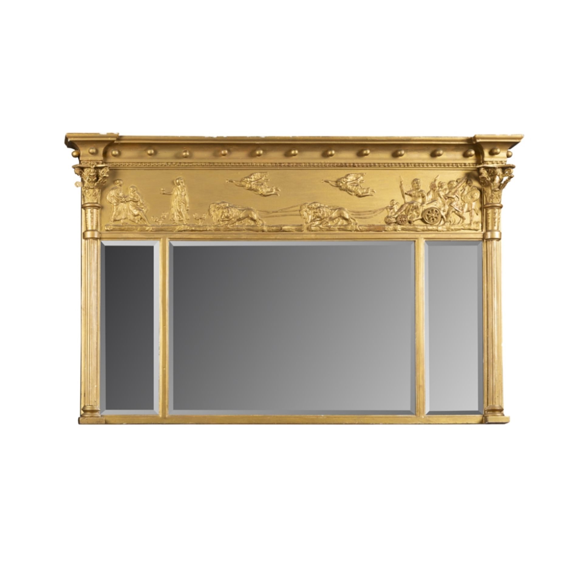 REGENCY GILT AND GESSO OVERMANTLE TRIPTYCH MIRROREARLY 19TH CENTURY the inverted breakfront