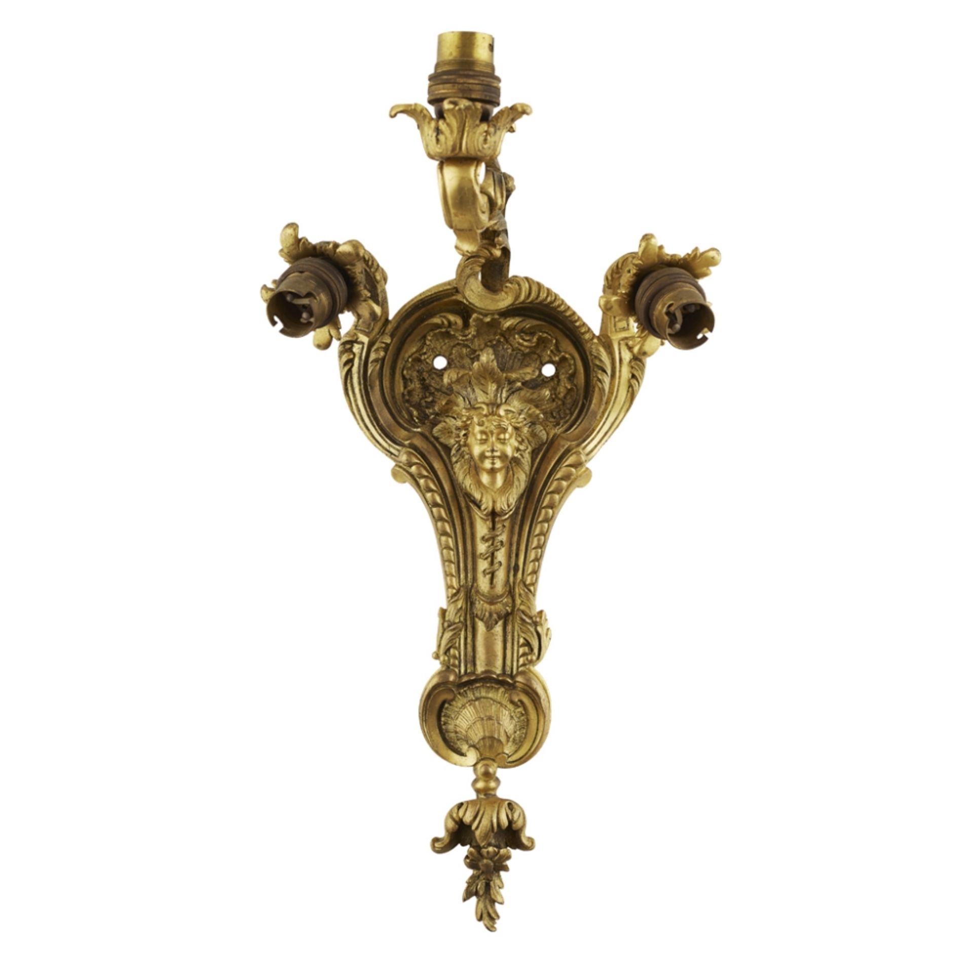 SET OF FOUR FRENCH GILT BRONZE WALL LIGHTSLATE 19TH CENTURY each with one upscrolling and two - Image 2 of 2