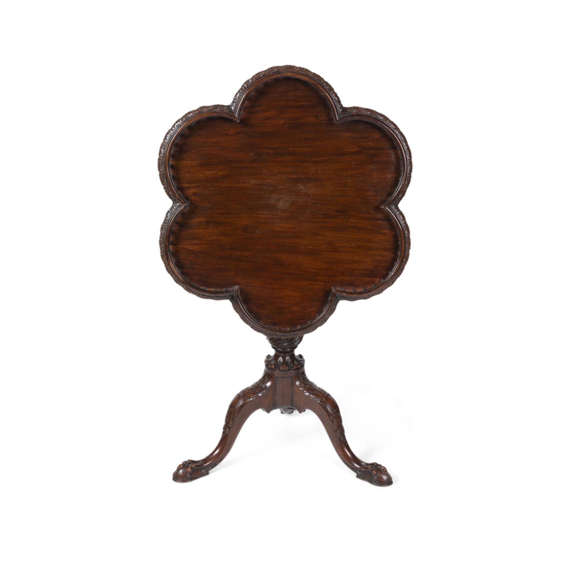 GEORGIAN STYLE MAHOGANY TRIPOD TEA TABLE19TH CENTURY the lobed tilt top with a gallery rail, on a - Image 2 of 2