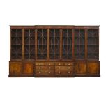 FINE AND LARGE GEORGE III MAHOGANY BREAKFRONT BOOKCASELATE 18TH CENTURY the moulded breakfront