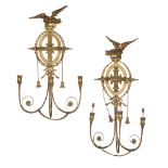 PAIR OF NEOCLASSICAL GILTWOOD WALL SCONCES19TH CENTURY each openwork oval backplate enclosed by a