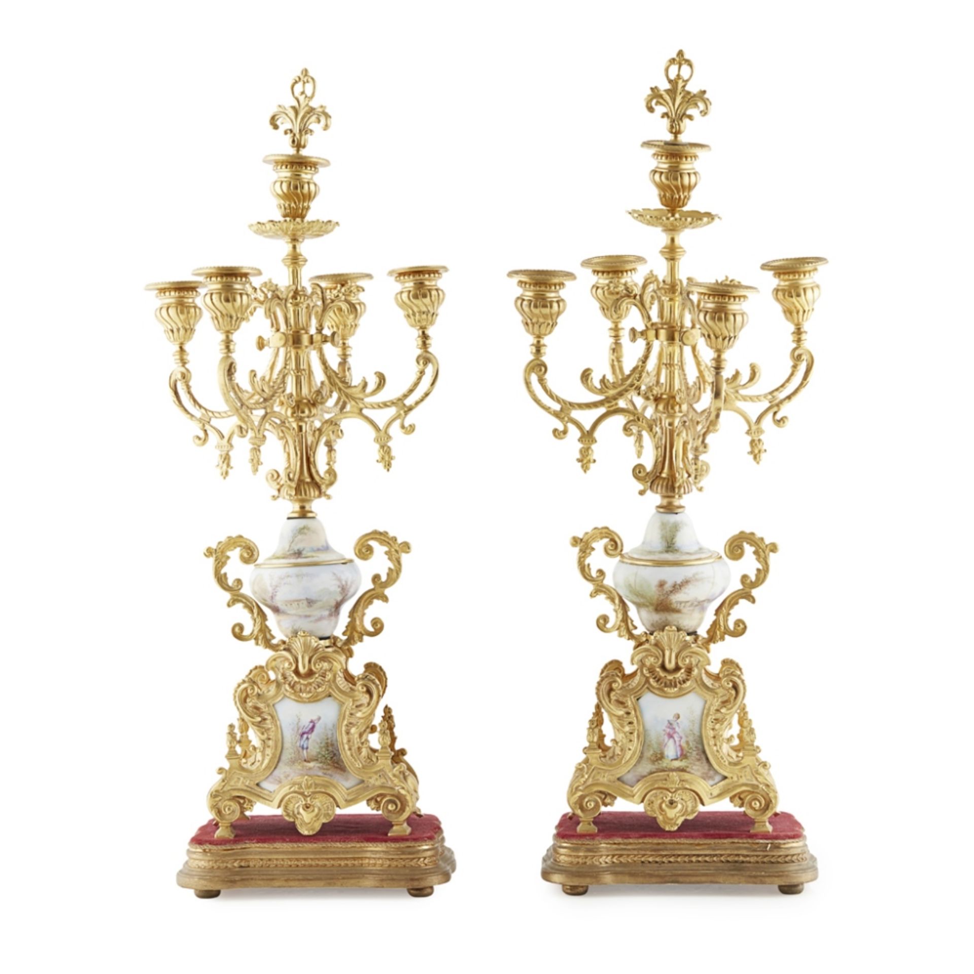 LOUIS XV STYLE GILT BRONZE AND PORCELAIN THREE PIECE CLOCK GARNITURE, JAPY FRERES & CIELATE 19TH - Image 2 of 3