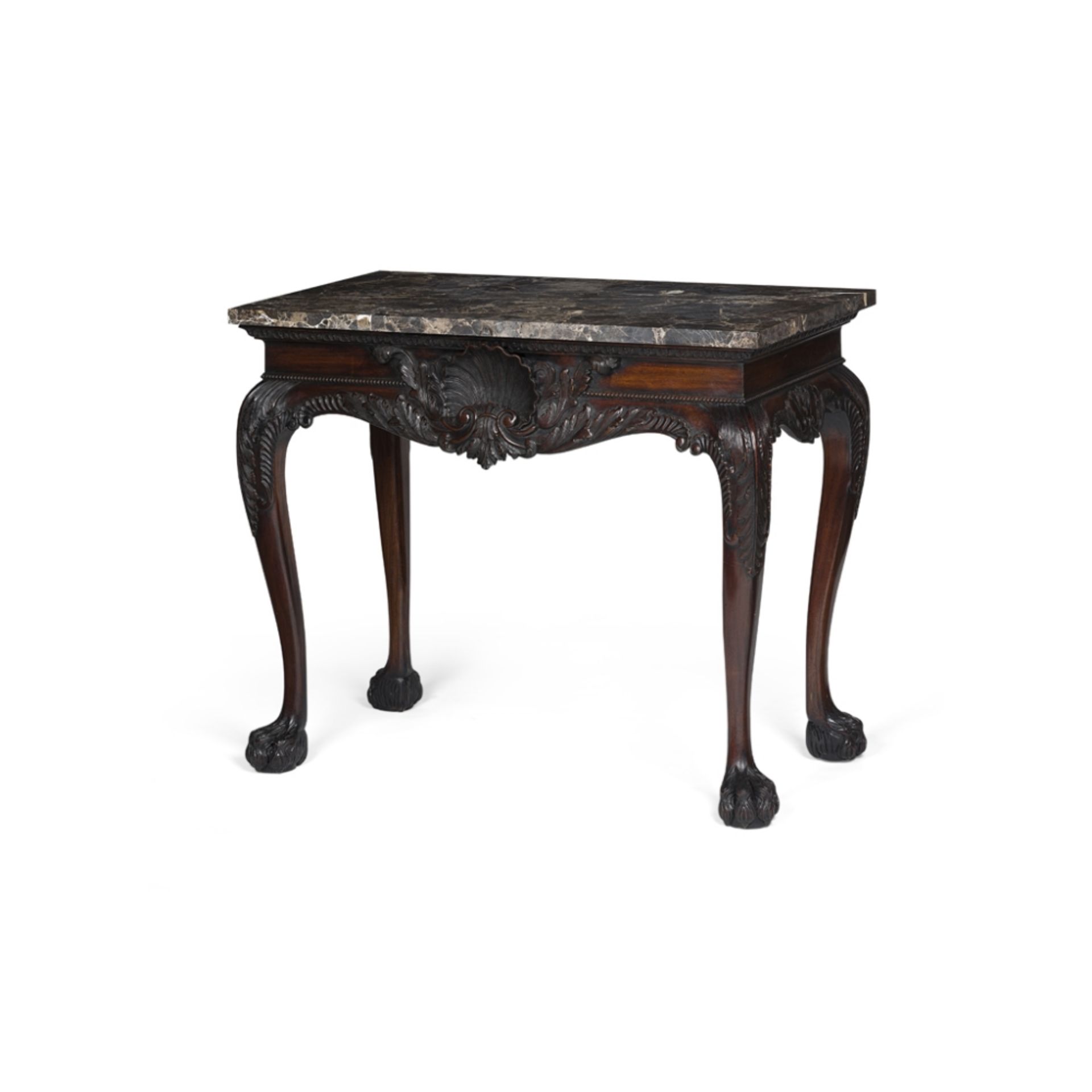 PAIR OF GEORGE II STYLE MAHOGANY MARBLE TOP SIDE TABLES, IN THE MANNER OF HICKS OF DUBLINMODERN - Image 3 of 3