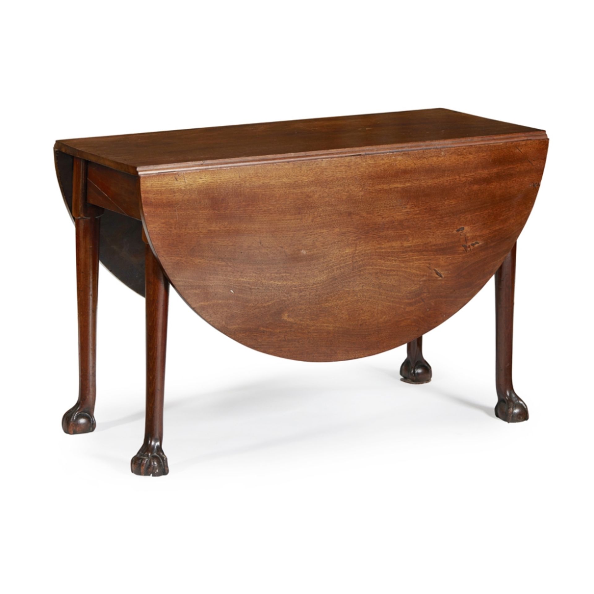 GEORGE III MAHOGANY DROP LEAF TABLE18TH CENTURY the oval top above a plain frieze, raised on