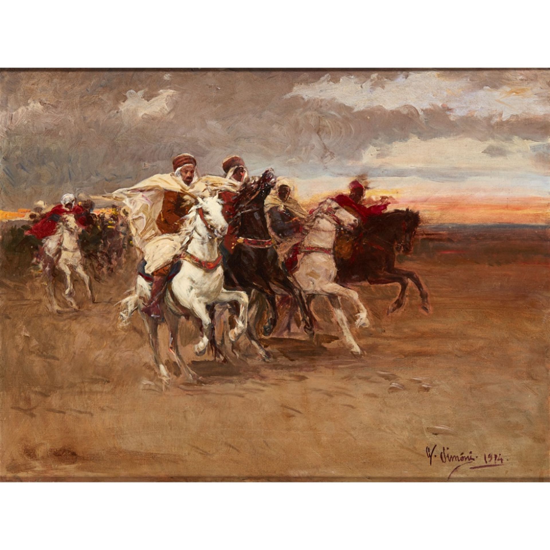 GUSTAVO SIMONI (ITALIAN 1846-1926)CHARGING CAVALIERS Signed and dated 1914, oil on canvas45.5cm x