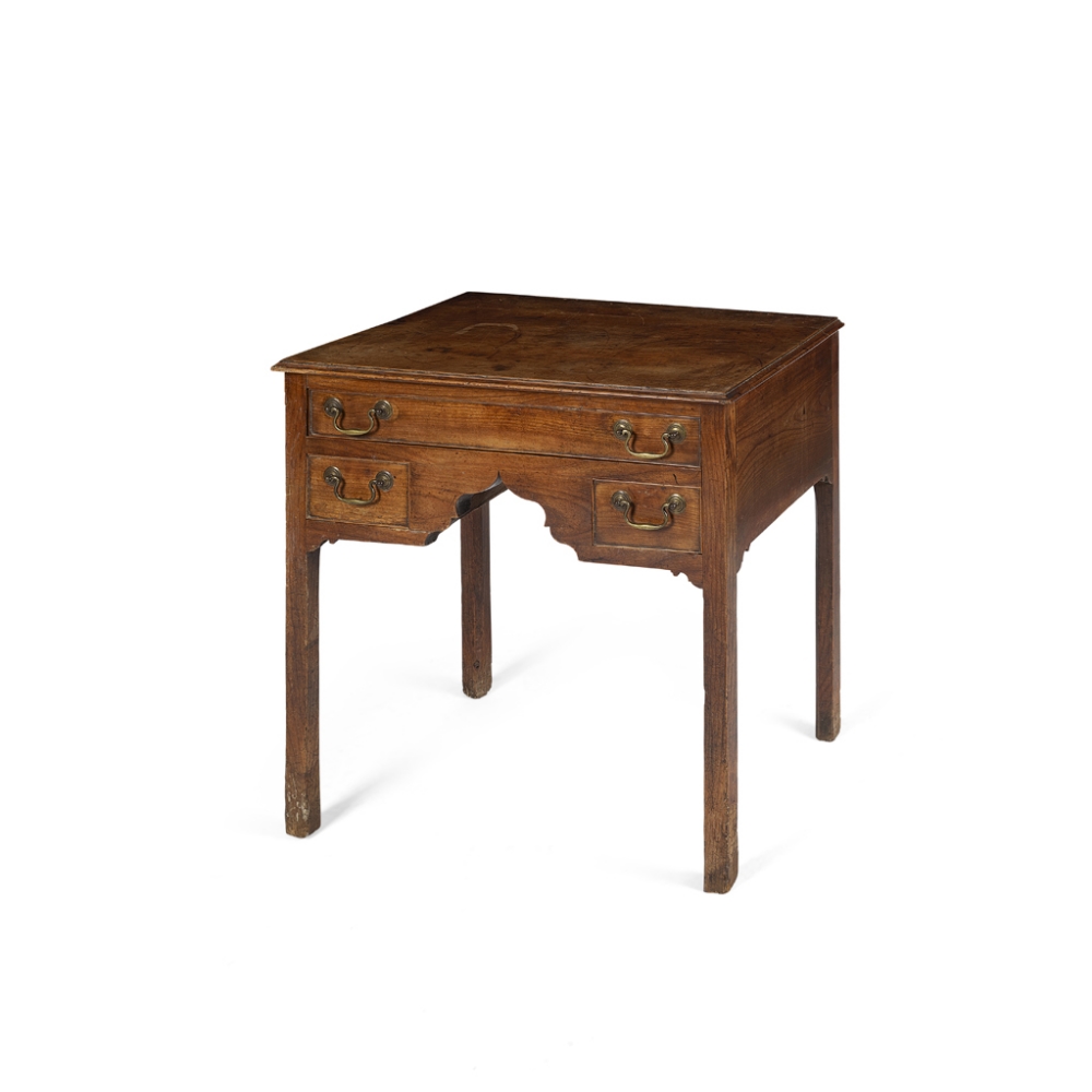 GEORGIAN FRUITWOOD LOWBOY18TH CENTURY the moulded rectangular top above a long drawer and shaped