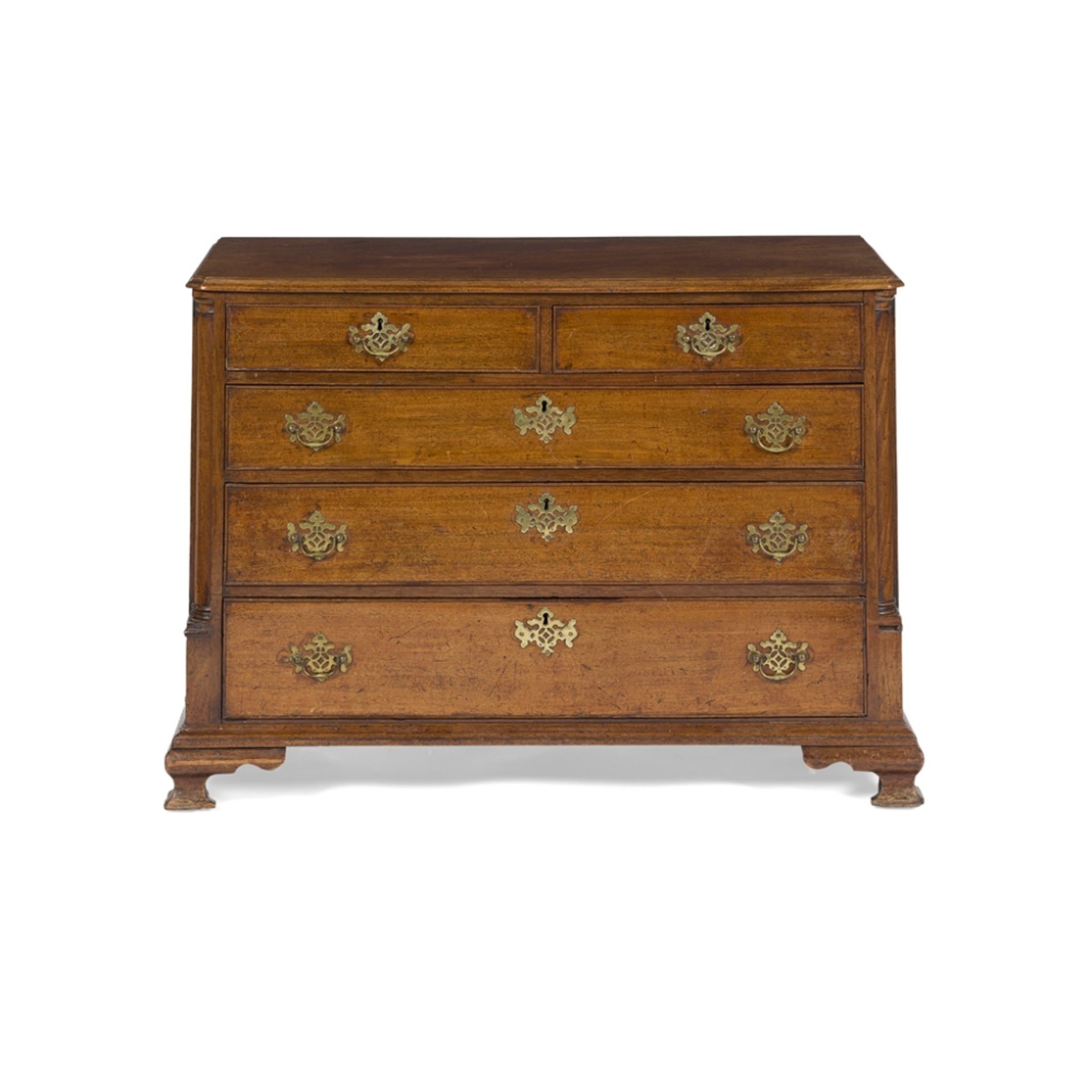GEORGE III MAHOGANY CHEST OF DRAWERS, LANCASHIRE18TH CENTURY the top with a moulded edge above two