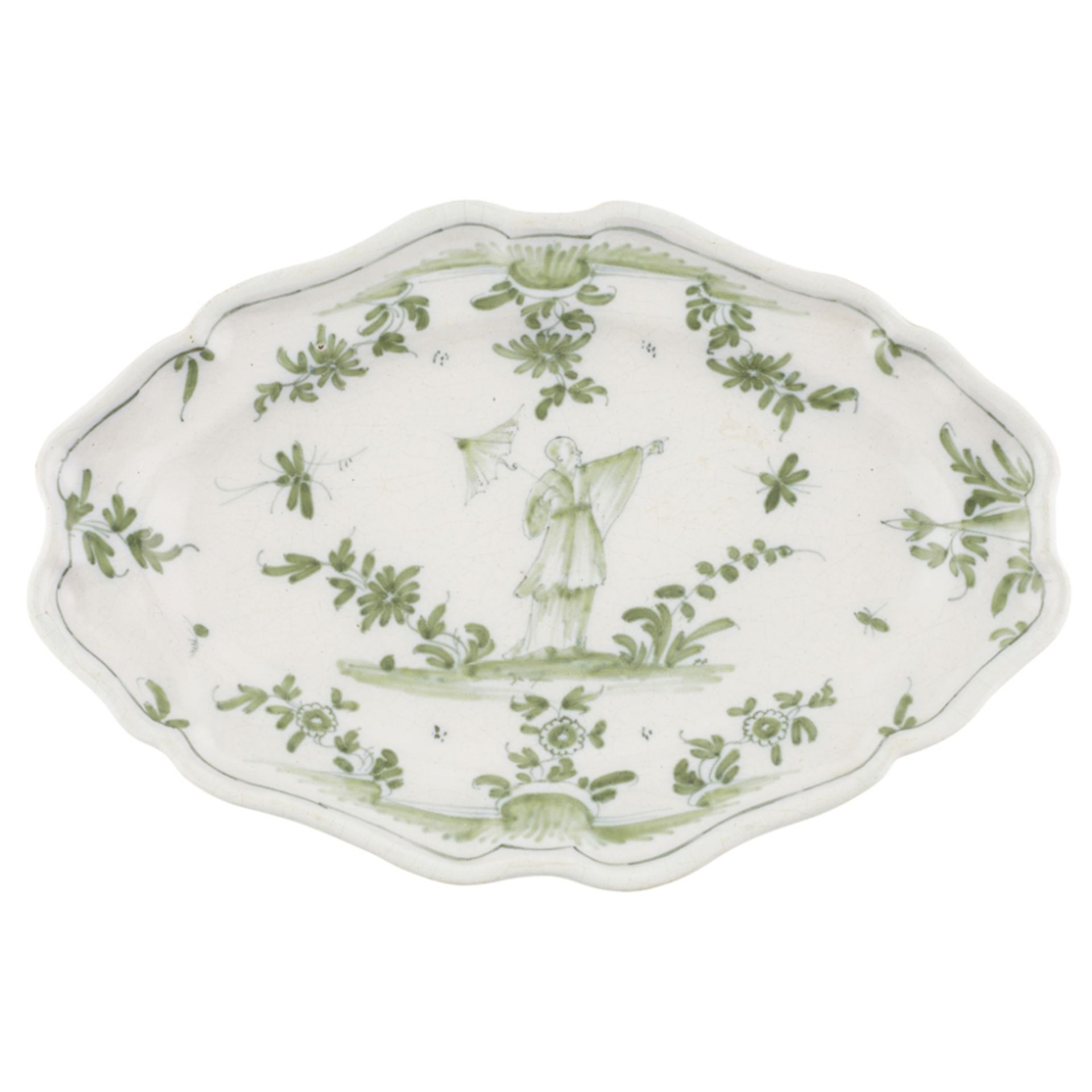 THREE MONOCHROME FRENCH FAIENCE PLATTERS18TH CENTURY of shaped oval form with lobed rims, comprising - Image 2 of 4