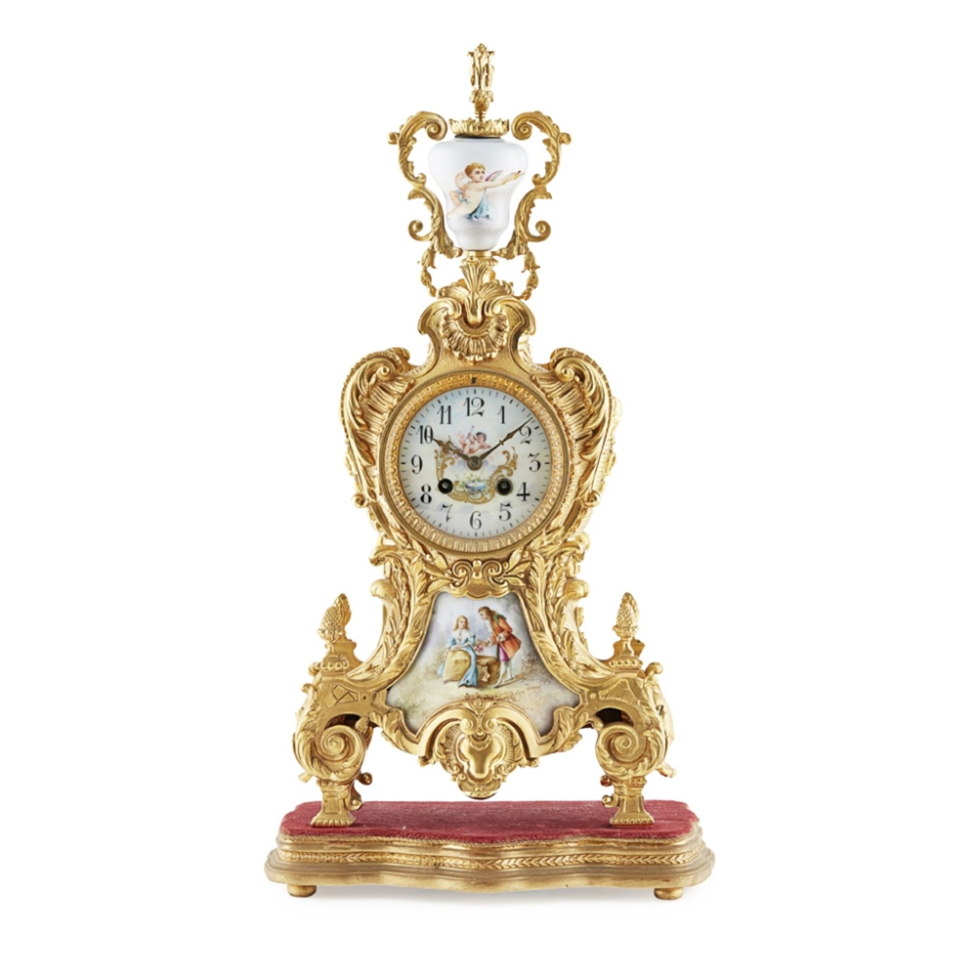 LOUIS XV STYLE GILT BRONZE AND PORCELAIN THREE PIECE CLOCK GARNITURE, JAPY FRERES & CIELATE 19TH - Image 3 of 3