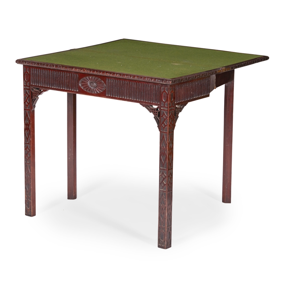 LATE GEORGE II MAHOGANY 'CHINESE CHIPPENDALE' FOLD-OVER CARD TABLEMID 18TH CENTURY the rectangular - Image 2 of 3