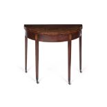 LATE GEORGE III MAHOGANY INLAID DEMILUNE CARD TABLELATE 18TH CENTURY the top with boxwood