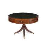 REGENCY MAHOGANY DRUM LIBRARY TABLE19TH CENTURY the circular top with a green leather insert,