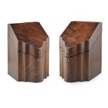 PAIR OF GEORGE III MAHOGANY KNIFE BOXES18TH/ EARLY 19TH CENTURY the sloped tops with arc-en-