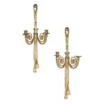 PAIR OF NEOCLASSICAL BRASS WALL SCONCESEARLY 20TH CENTURY each backplate in the form of a