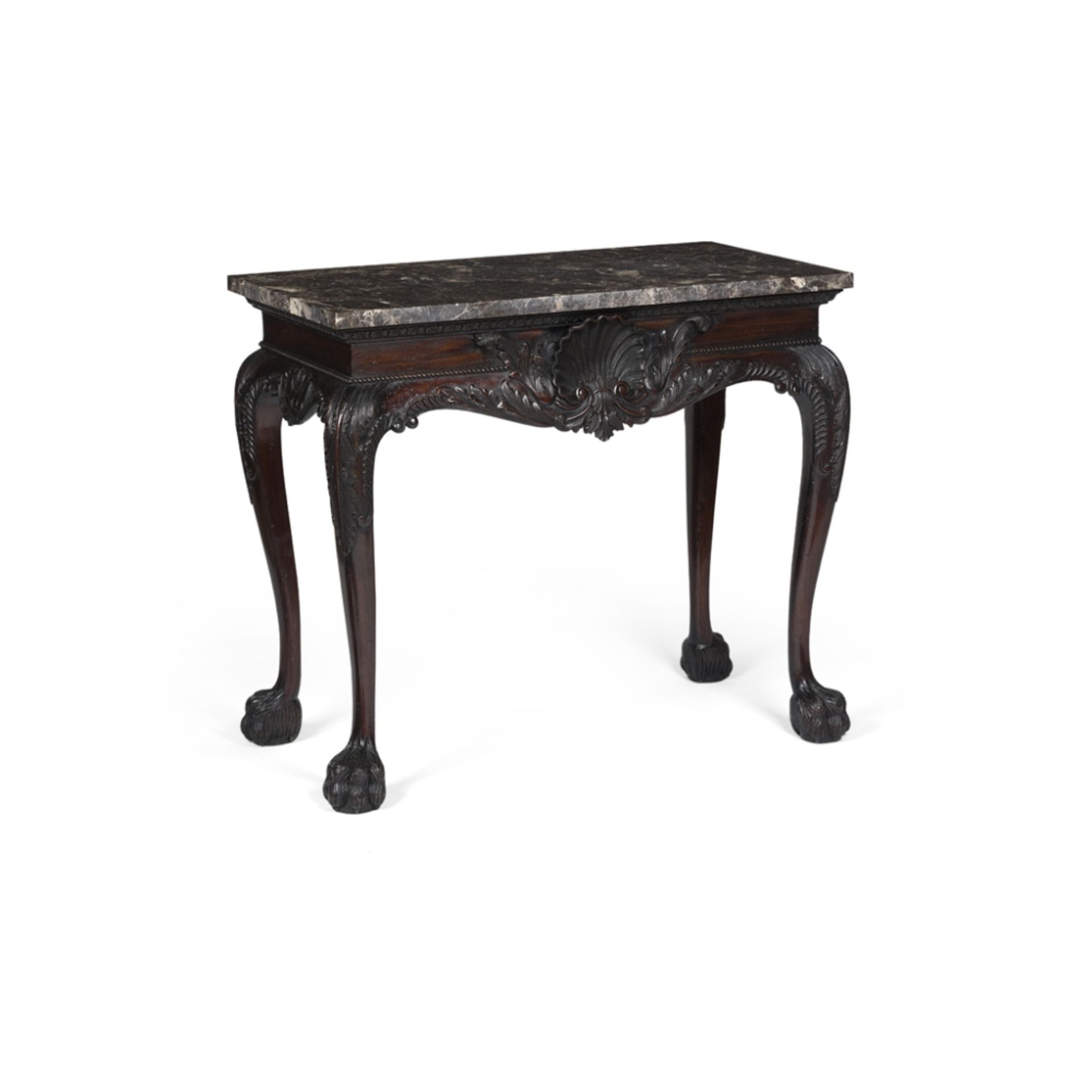 PAIR OF GEORGE II STYLE MAHOGANY MARBLE TOP SIDE TABLES, IN THE MANNER OF HICKS OF DUBLINMODERN - Image 2 of 3