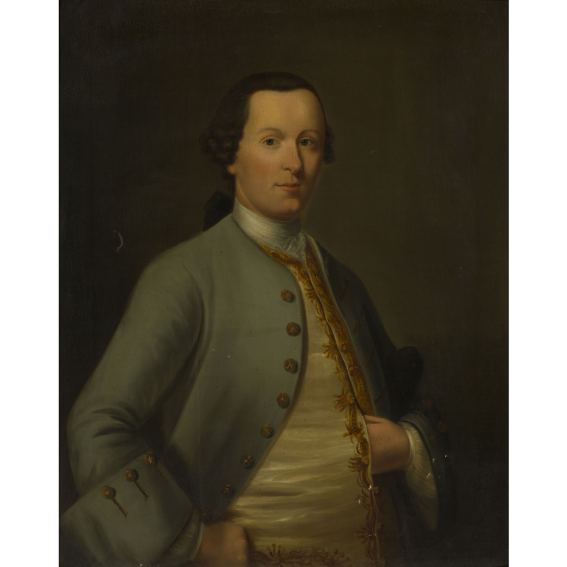 18TH CENTURY SCOTTISH SCHOOLHALF-LENGTH PORTRAIT OF JAMES DUFF OF BANFF Oil on canvas91cm x 76cm (