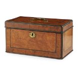 GEORGIAN BURR WALNUT TEA CADDY18TH CENTURY the moulded crossbanded top with a brass handle,