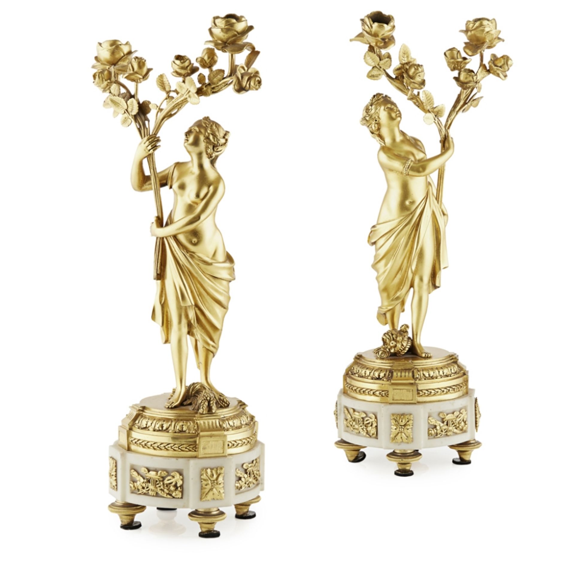 PAIR OF FRENCH GILT BRONZE CANDELABRA, IN THE MANNER OF HENRY DASSON19TH CENTURY modelled as