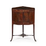 GEORGE III MAHOGANY CORNER WASHSTAND18TH CENTURY the galleried hinged top opening to reveal a