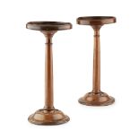 PAIR OF LATE GEORGE III TABLE TOP FRUITWOOD CANDLE STANDSEARLY 19TH CENTURY with moulded dished tops