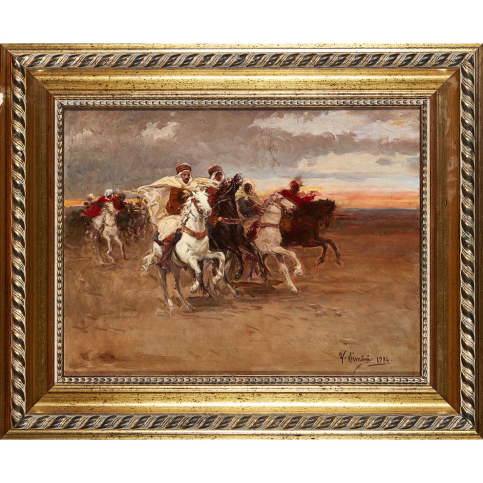 GUSTAVO SIMONI (ITALIAN 1846-1926)CHARGING CAVALIERS Signed and dated 1914, oil on canvas45.5cm x - Image 2 of 2
