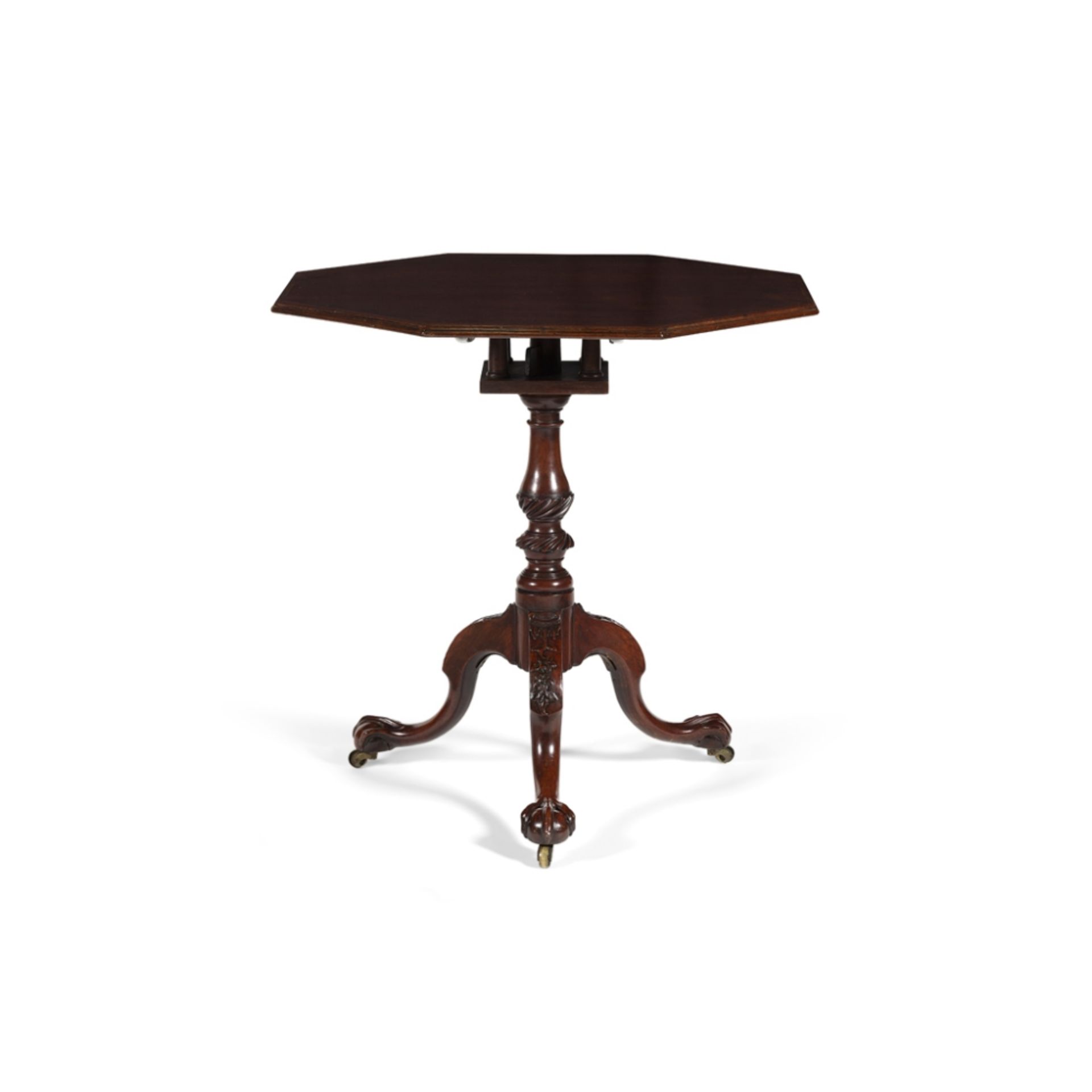 GEORGE III MAHOGANY OCTAGONAL BIRDCAGE TRIPOD TABLE18TH CENTURY the octagonal top with a stringing