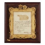 OF GARNET WOLSELEY (1ST VISCOUNT WOLSELEY) INTERESTFRAMED PIECE OF MUMMY CLOTH, DATED 1882 in a