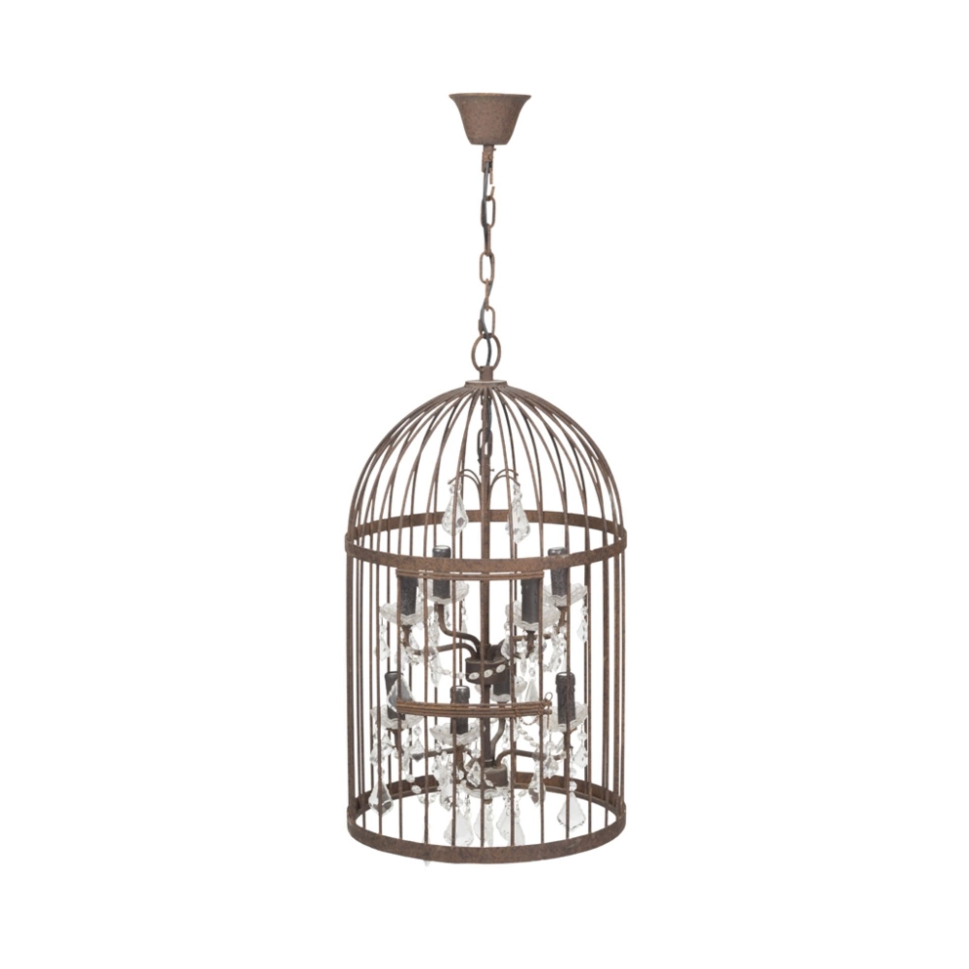 BRASS AND GLASS BIRDCAGE CEILING LIGHT20TH CENTURY, MADE UP of typical domed form, enclosing four