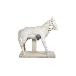 INDIAN MUGHAL-STYLE MARBLE AND HARDSTONE INLAID HORSEstanding four square with a braided mane,