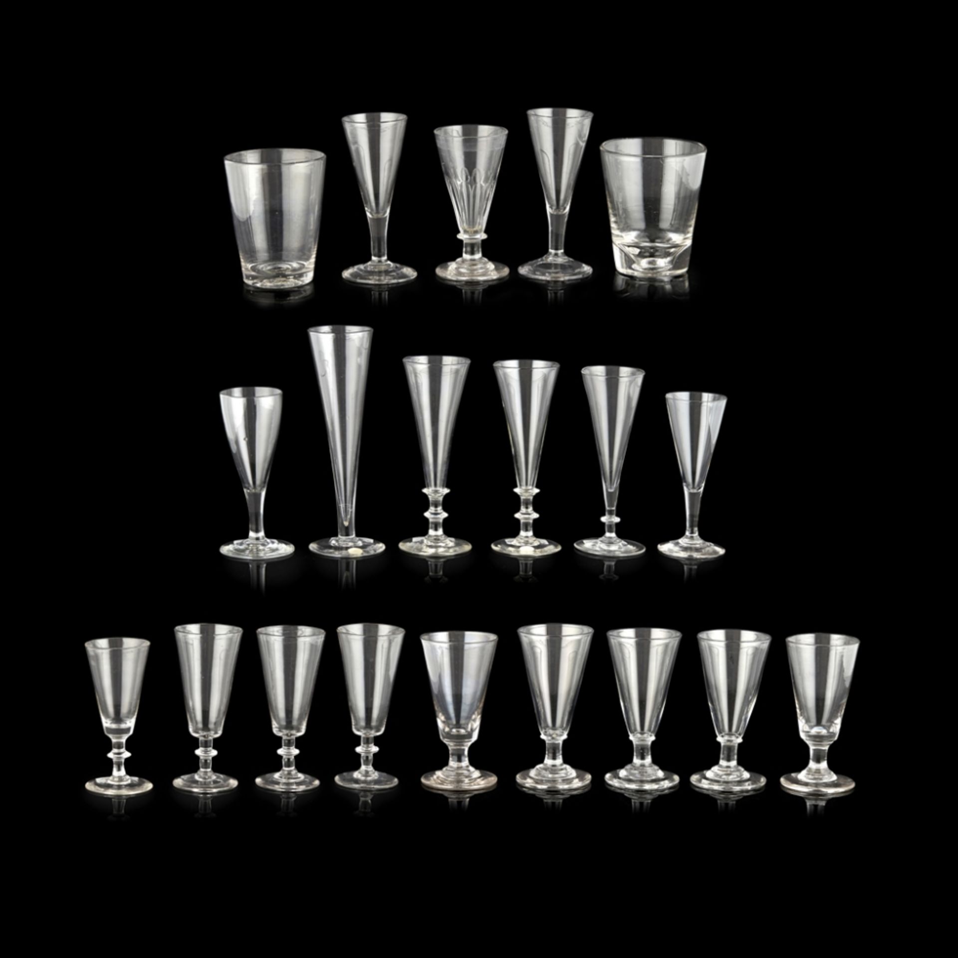 LARGE GROUP OF ALE GLASSES AND WINE FLUTES18TH AND 19TH CENTURY comprising fourteen ale glasses,