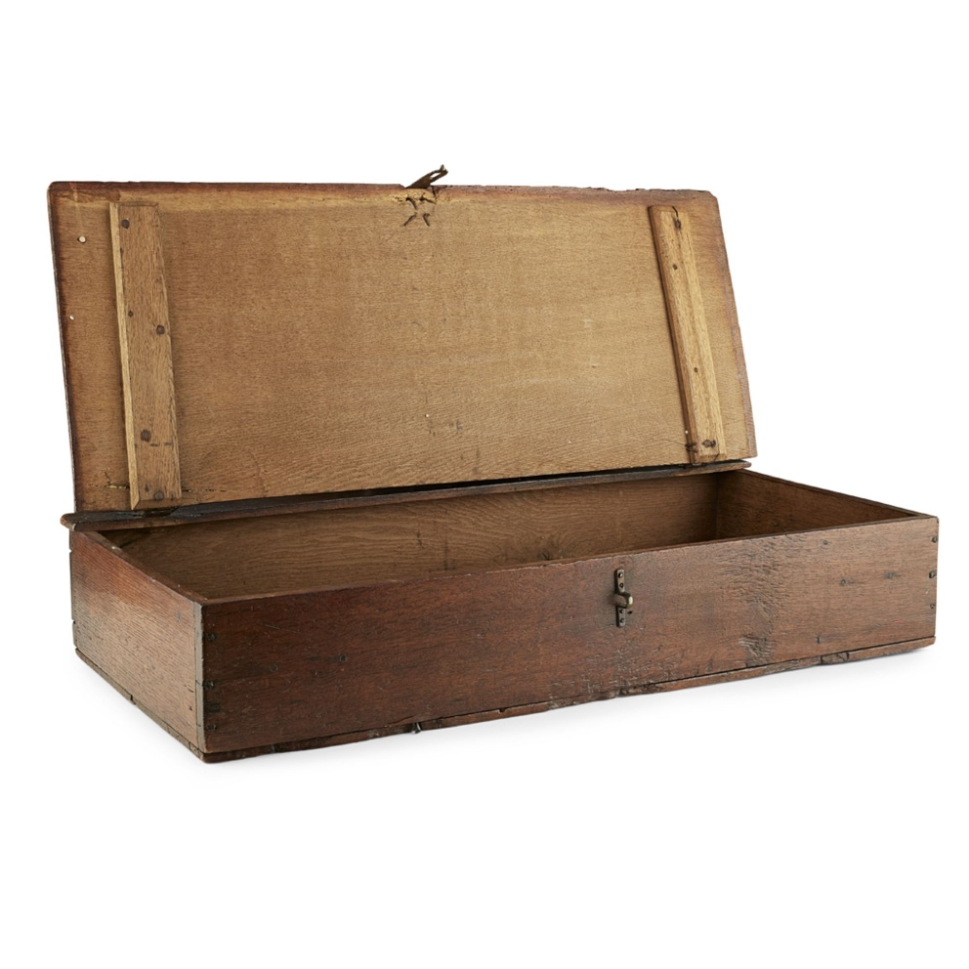 DUTCH OAK DEED/DOCUMENTS BOX18TH CENTURY of rectangular form, with brass clasp and iron hinges, - Image 2 of 2