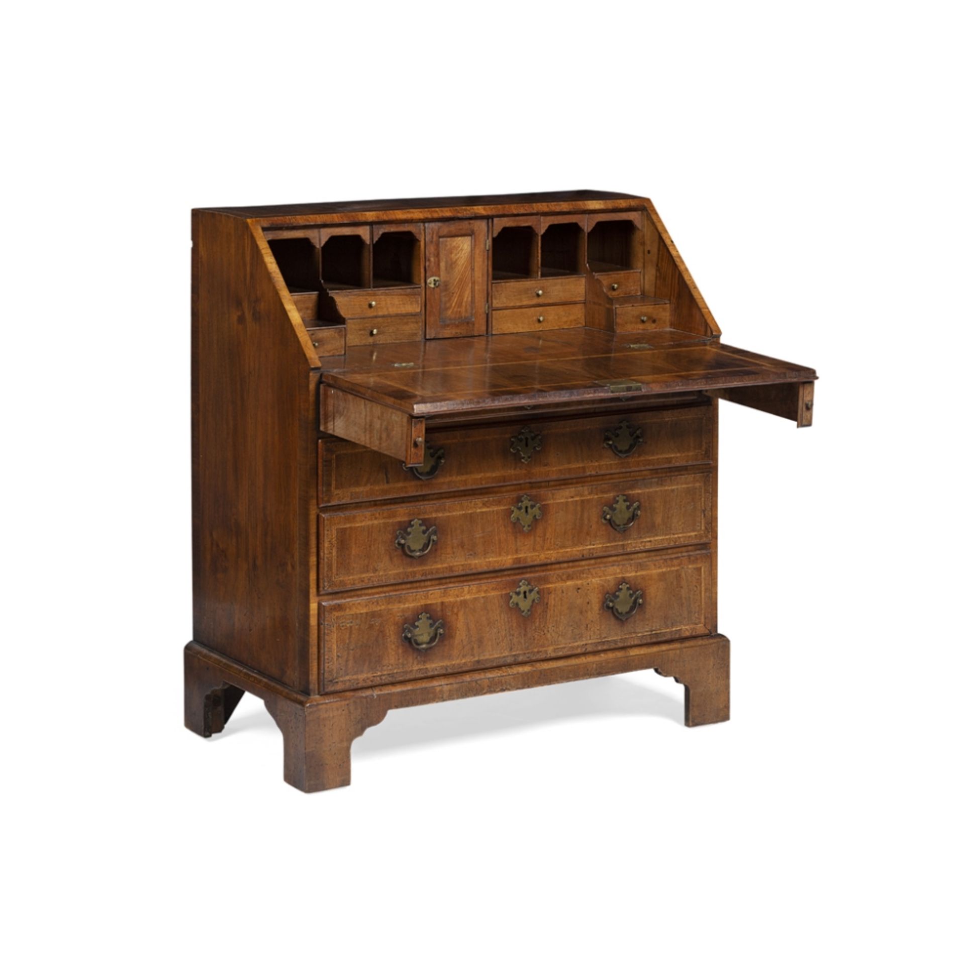 GEORGE II WALNUT BUREAU18TH CENTURY the crossbanded slant front opening to an interior fitted with - Image 2 of 2