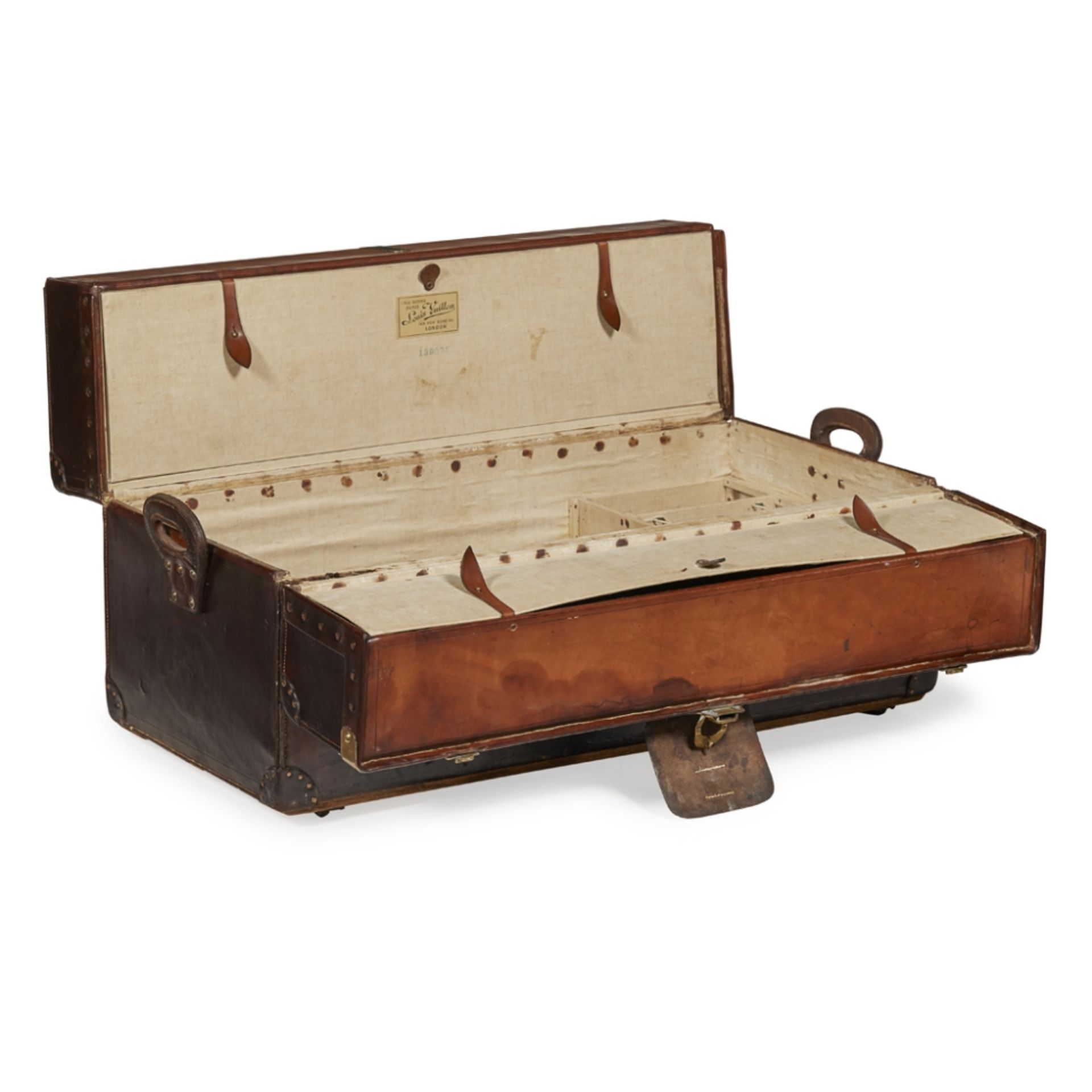 Louis Vuitton leather 'ideal' trunkLate 19th century, covered in dark brown leather with leather - Image 2 of 4