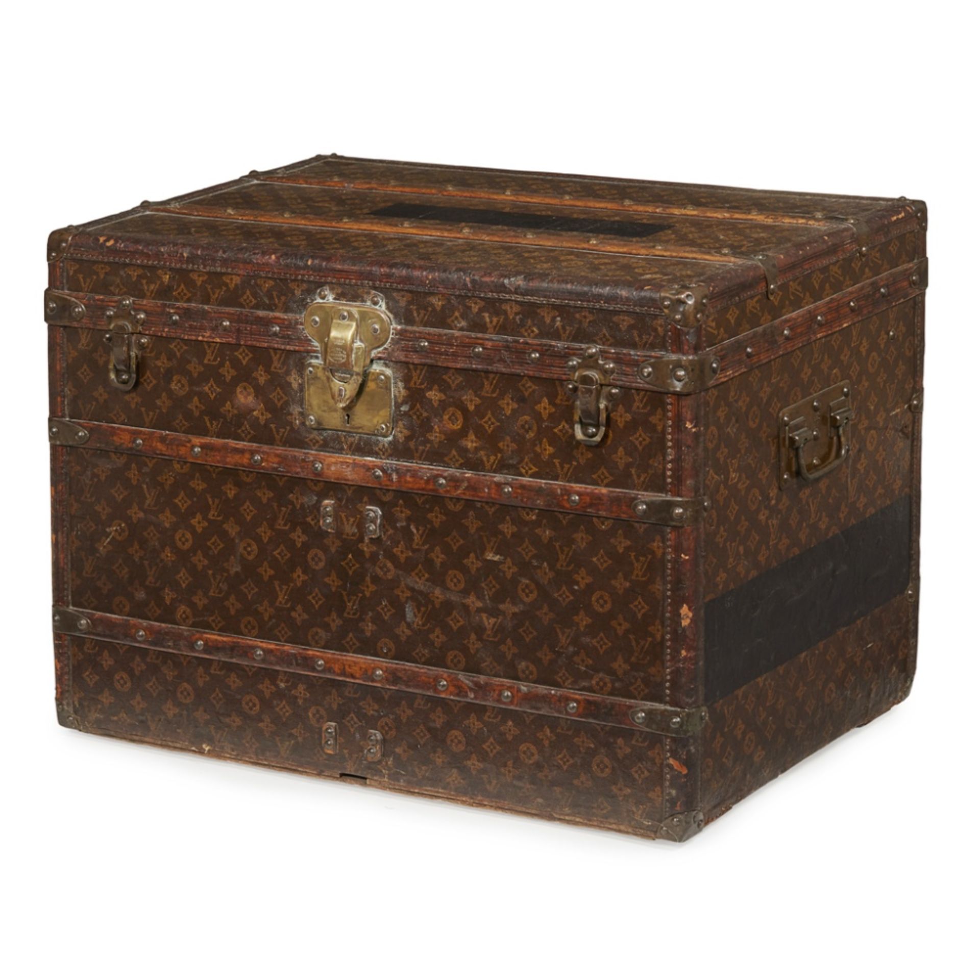 Louis Vuitton courier trunkLate 19th century, covered in signature monogram canvas with brown