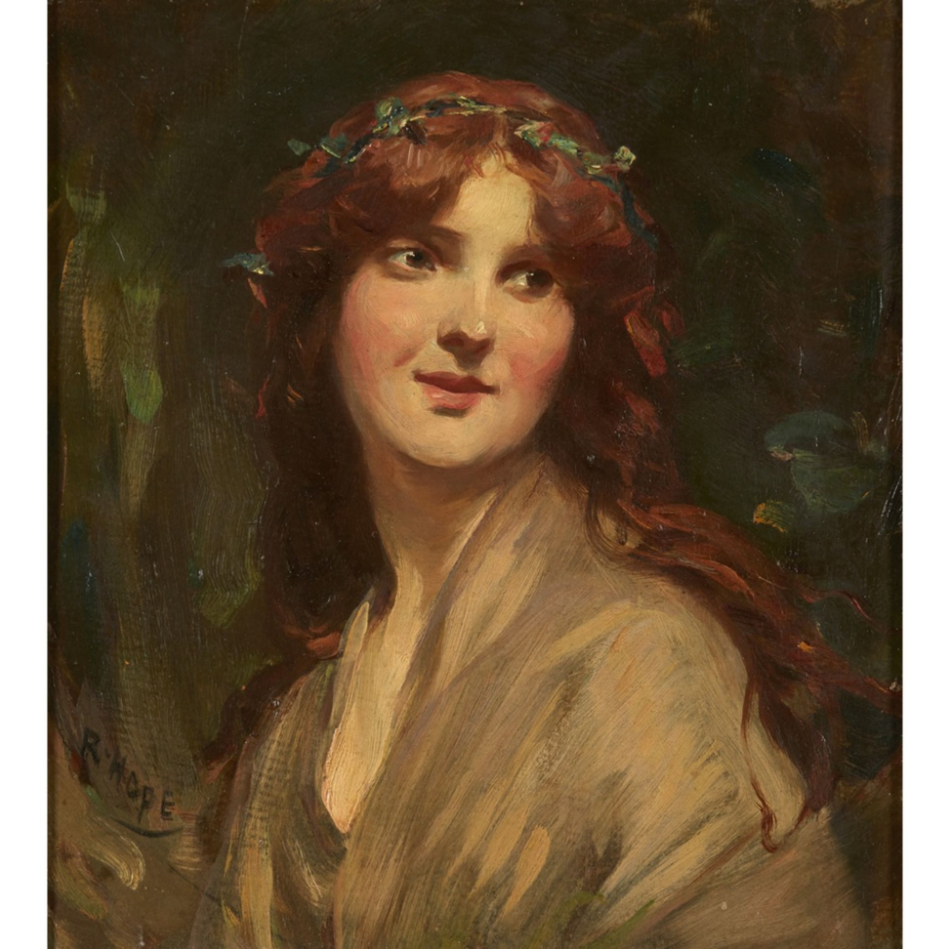ROBERT HOPE R.S.A. (SCOTTISH 1869-1936)PORTRAIT OF A WOMAN Signed, oil on canvas29cm x 26cm (11.