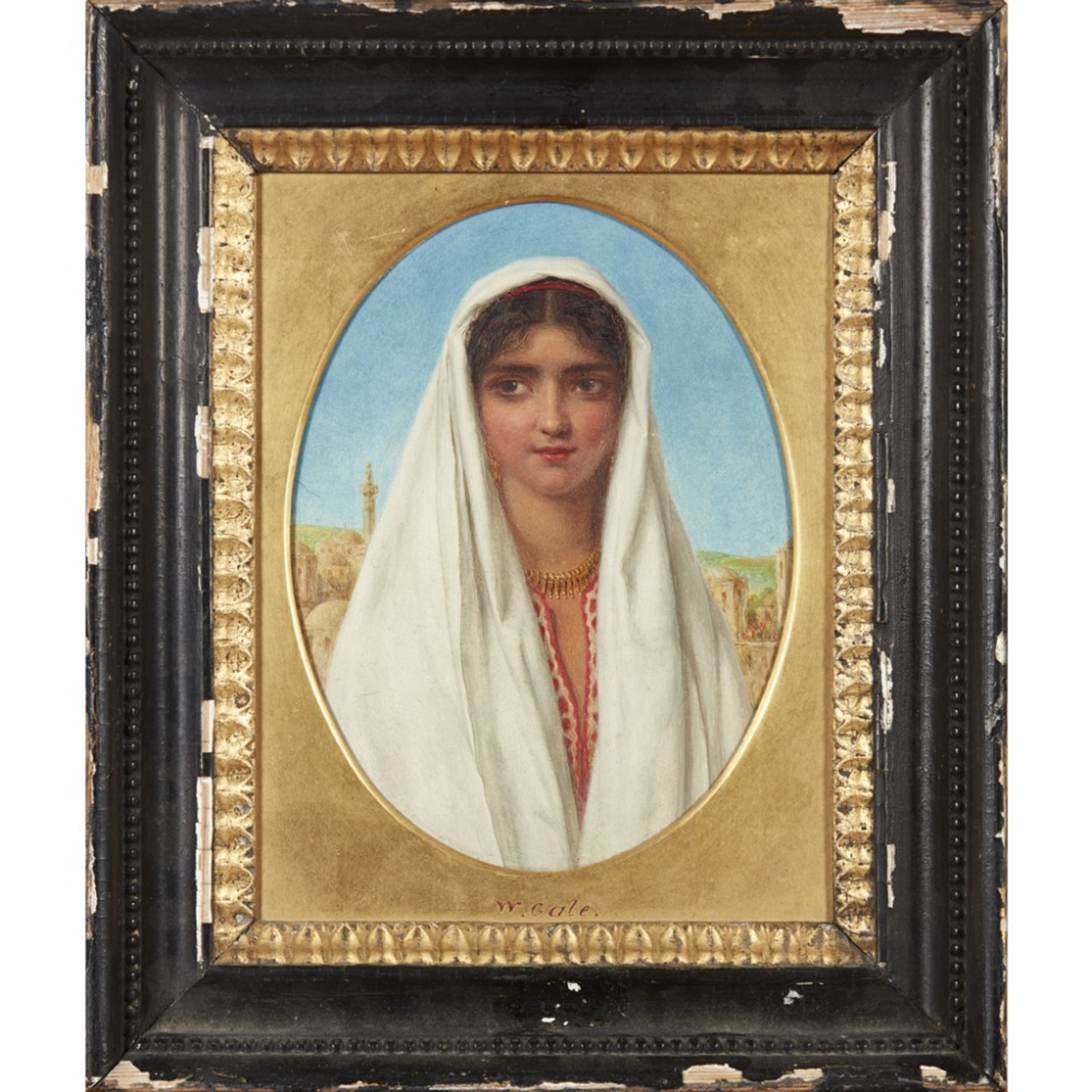 WILLIAM GALE (BRITISH 1823-1909)PORTRAIT OF AN ARAB GIRL Signed with monogram and dated 1863, oil on - Image 2 of 2