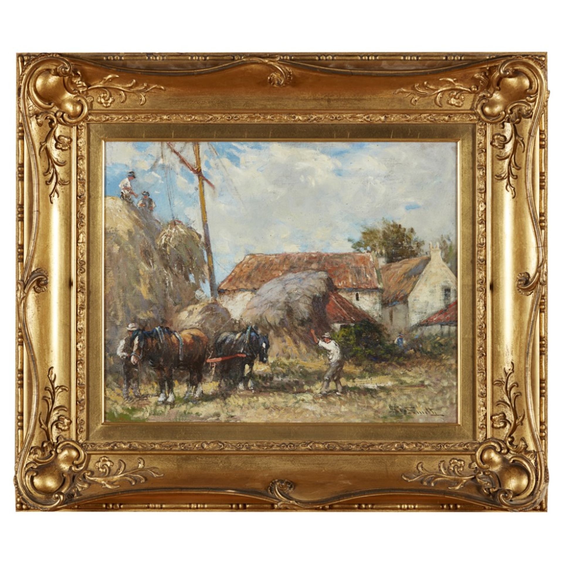 GEORGE SMITH R.S.A. (SCOTTISH 1870-1930)WORKING THE HAY PULLEY Signed, oil on canvas39.5cm x 49. - Image 2 of 2