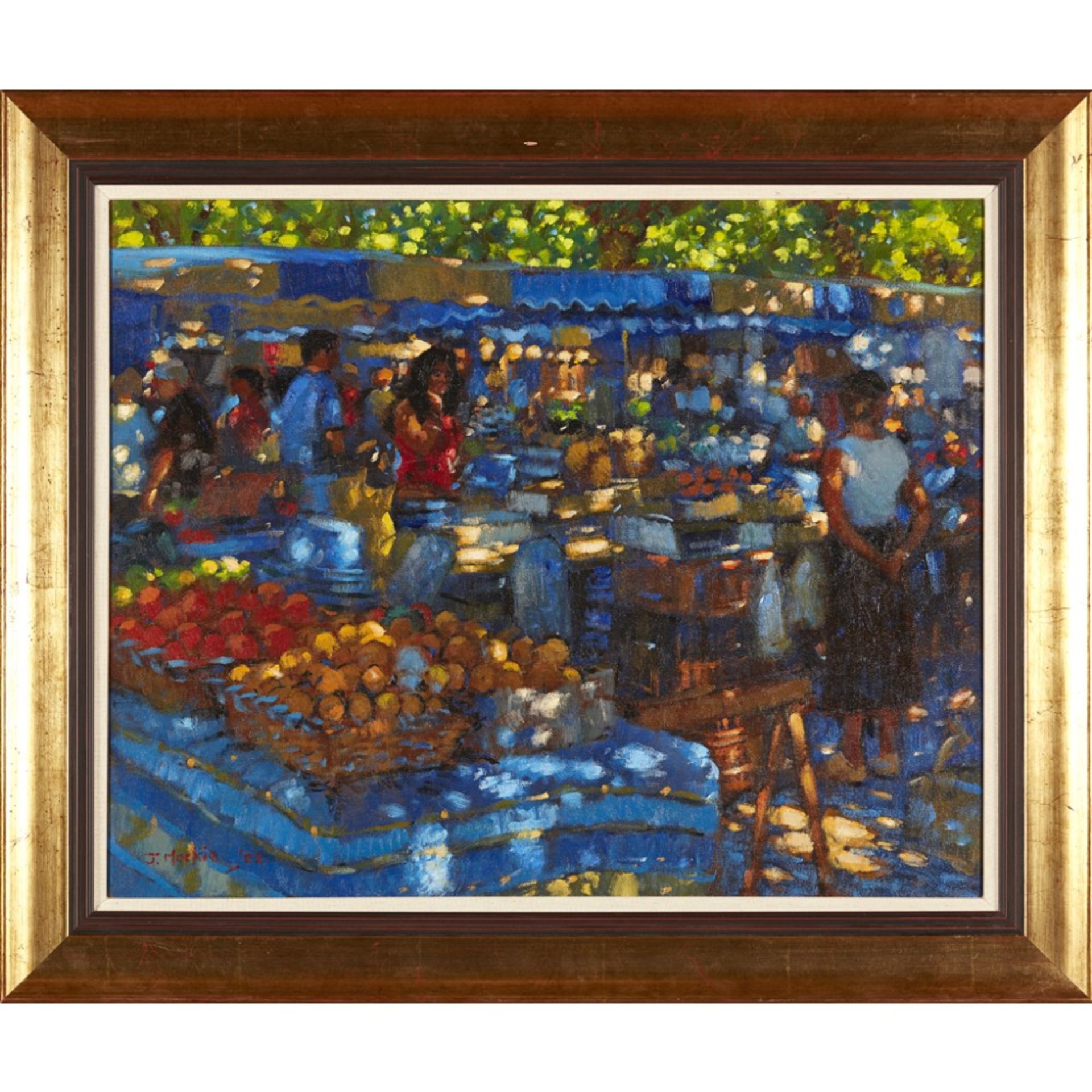 [§] JOHN MACKIE (SCOTTISH B.1953)SATURDAY MARKET Signed and dated '02, oil on canvas60cm x 75cm ( - Image 2 of 2