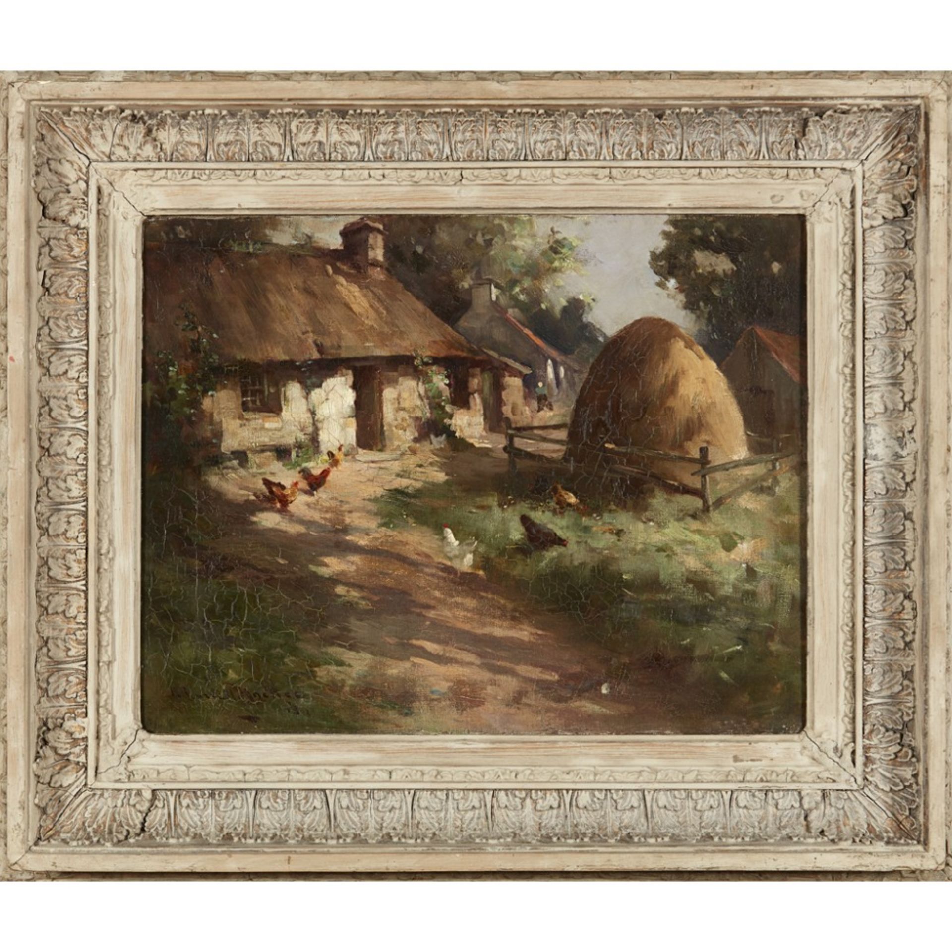 [§] ROBERT RUSSELL MCNEE R.G.I. (SCOTTISH 1860-1952)HENS BY A HAYSTACK Signed and indistinctly - Image 2 of 2